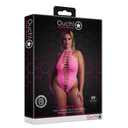 Ouch! Glow Body échancré ouvert à l'entrejambe avec dos nu Rose Fluo